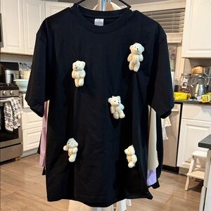 Black Unisex T- Shirt with Teddy Bear Accents